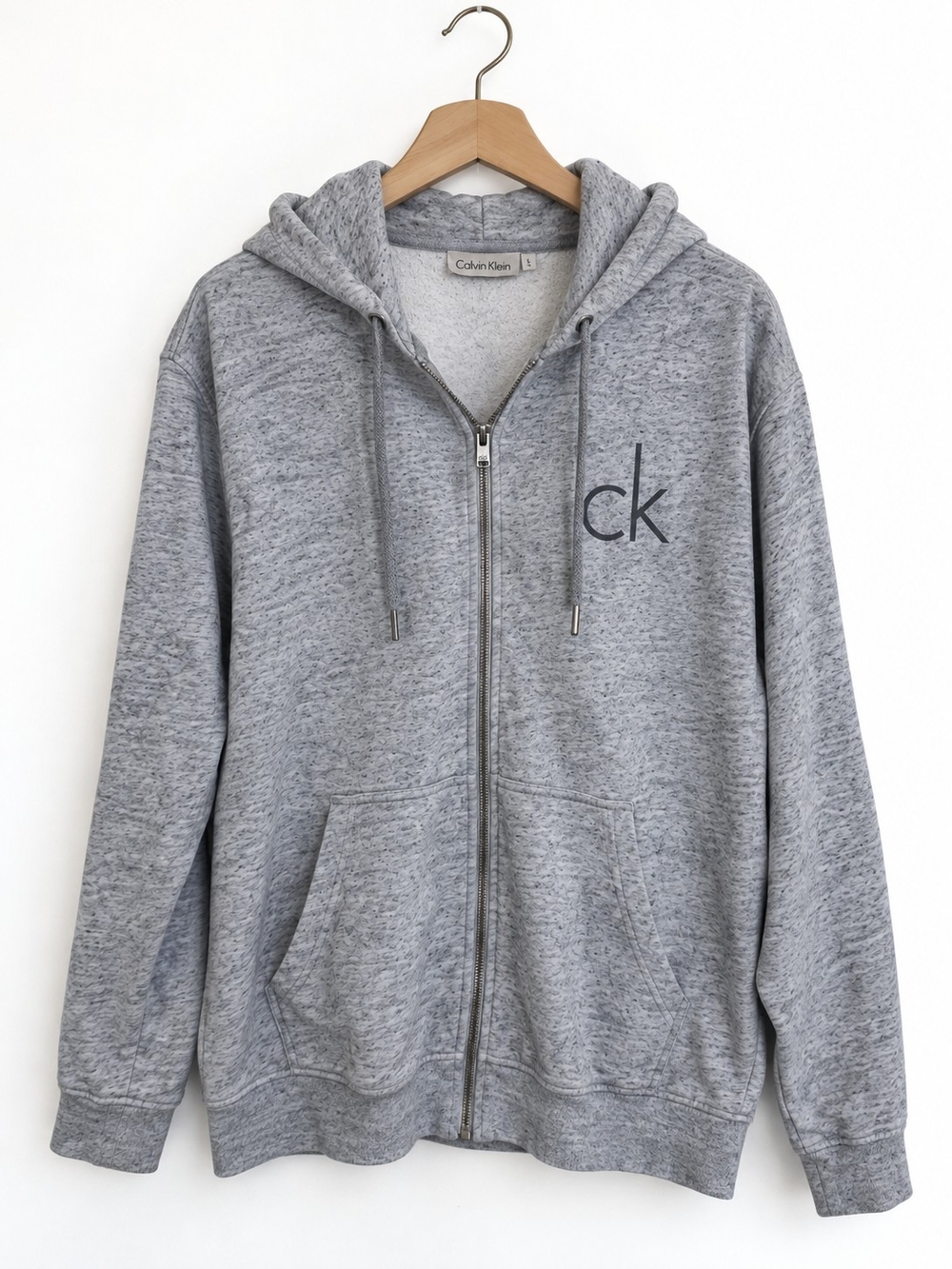 Calvin Klein Jeans Women’s L Gray CK Logo Full Zip Hoodie Sweatshirt
